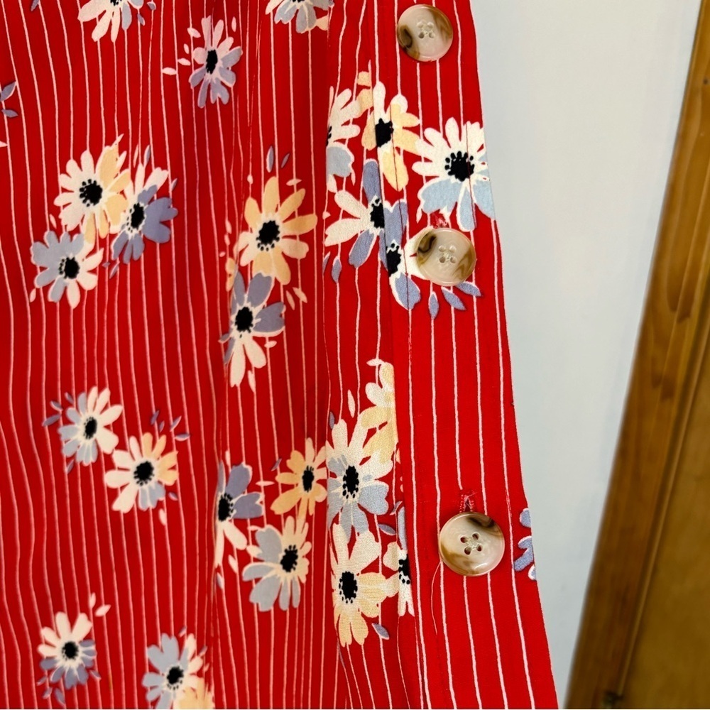Madewell Retro Stripe red white floral midi skirt buttoned sides - Picture 3 of 8